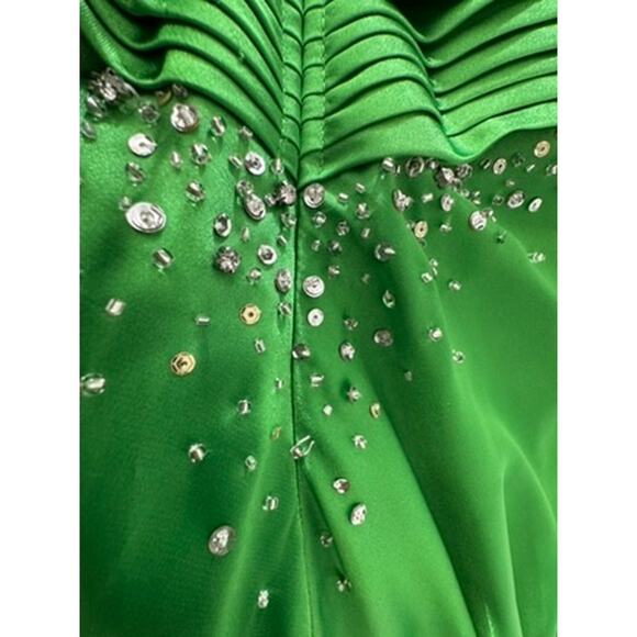 "MADELINE GARDNER" MORI LEE Prom Dress SZ 6 Kelly Green Bling Babydoll Y2K Long - Picture 16 of 16